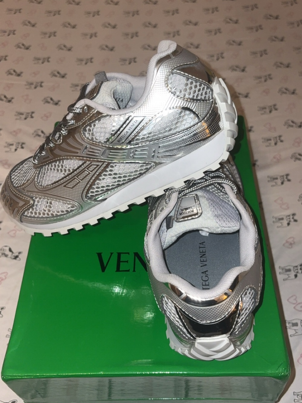 Bottega Veneta Metallic Silver and White Runner Sneakers